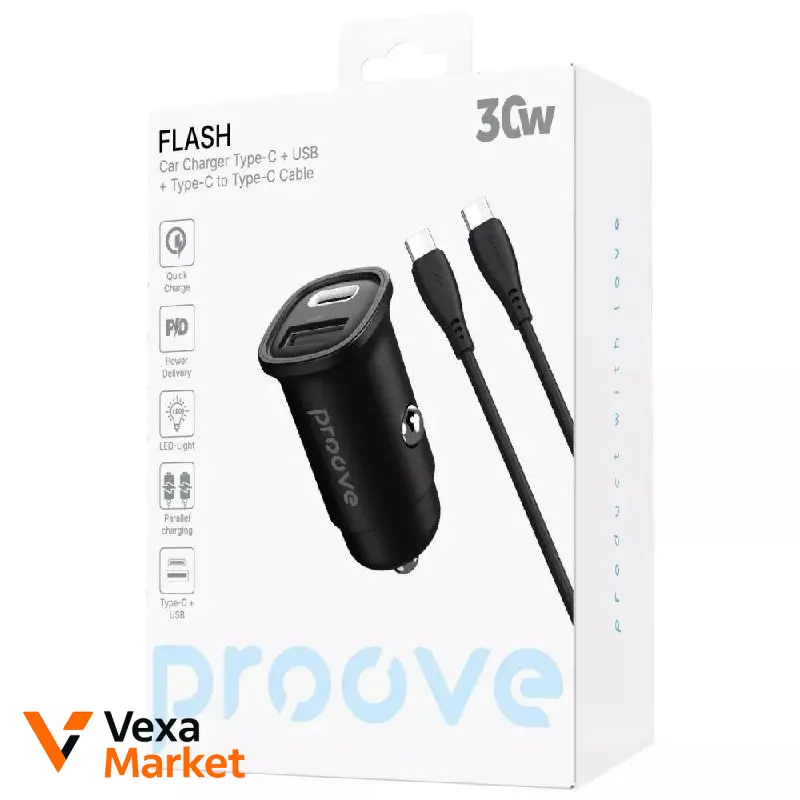 АЗП Proove Flash 30W (Type-C + USB) + Кабель Type-C to Type-C