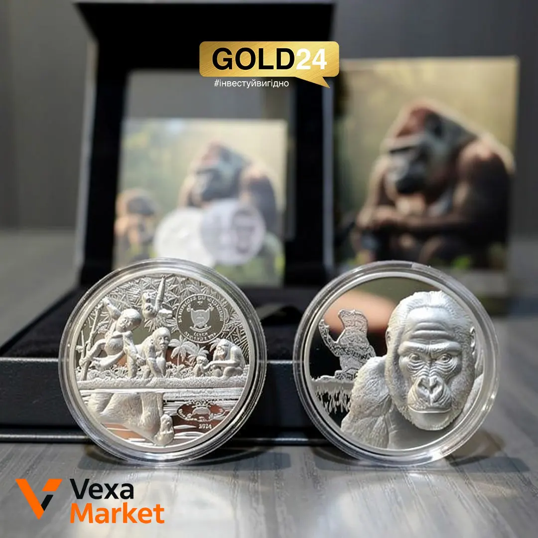 Срібна монета "Горила" Камерун 999 проба 62,2г
