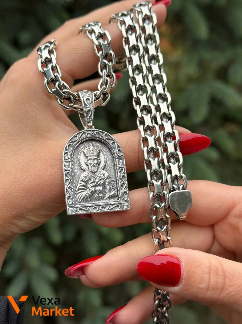 Срібний ланцюжок з кулоном Святого Миколая Чудотворця 55 см — фото 3