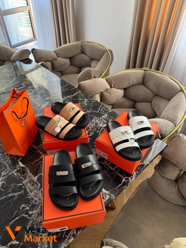 Тапочки Hermes жіночі шкіряні