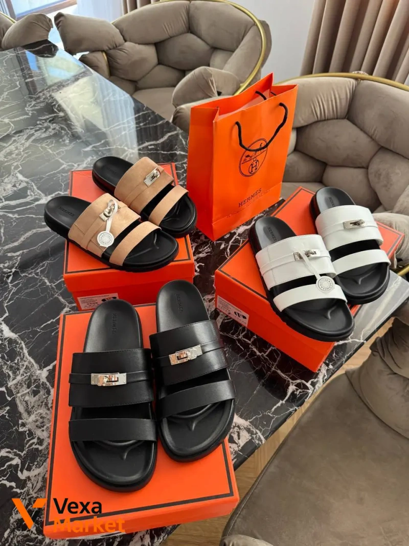 Тапочки Hermes жіночі шкіряні — фото 3