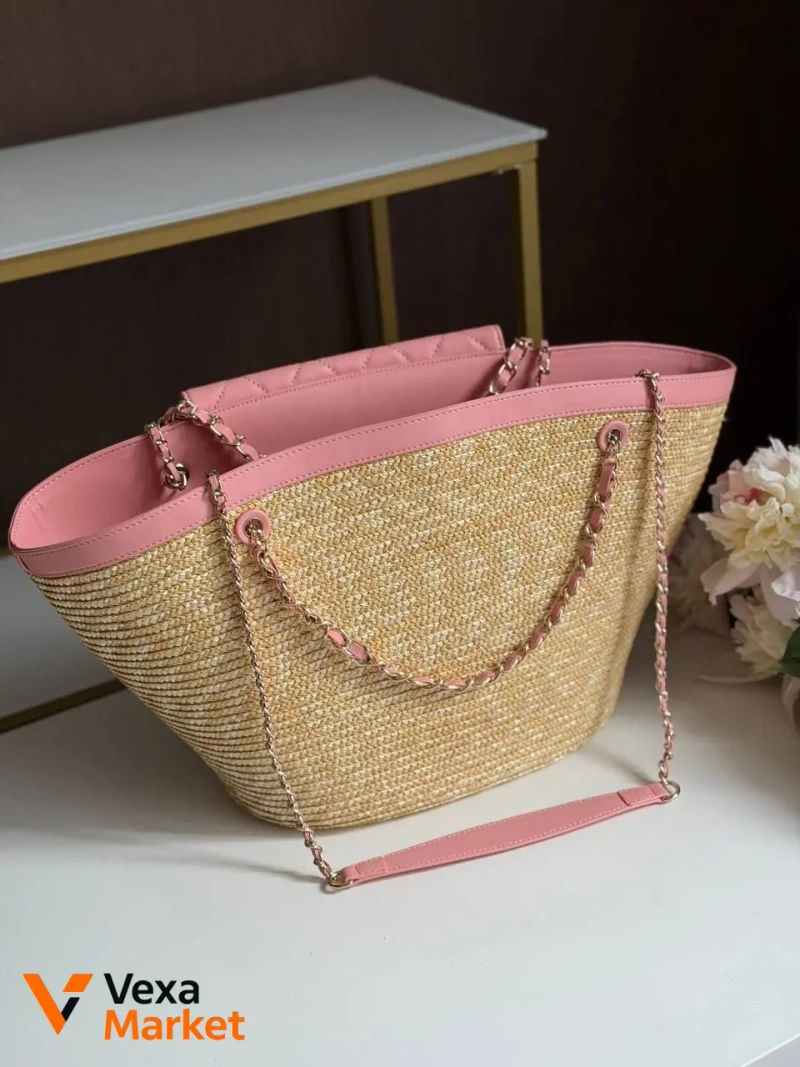 Сумка Chanel из соломки с розовой кожаной вставкой и кошельком — фото 2