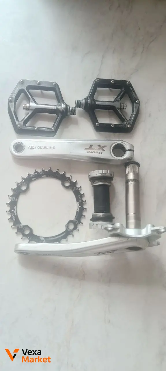 Шатуни Shimano Deore XT FC-M770/771K 175 мм з кареткою, зіркою 32Т та педалями Welgo