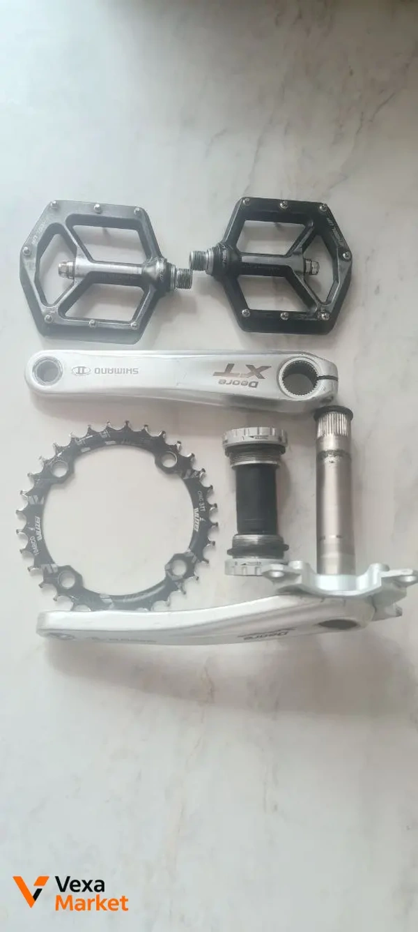 Шатуни Shimano Deore XT FC-M770/771K 175 мм з кареткою, зіркою 32Т та педалями Welgo
