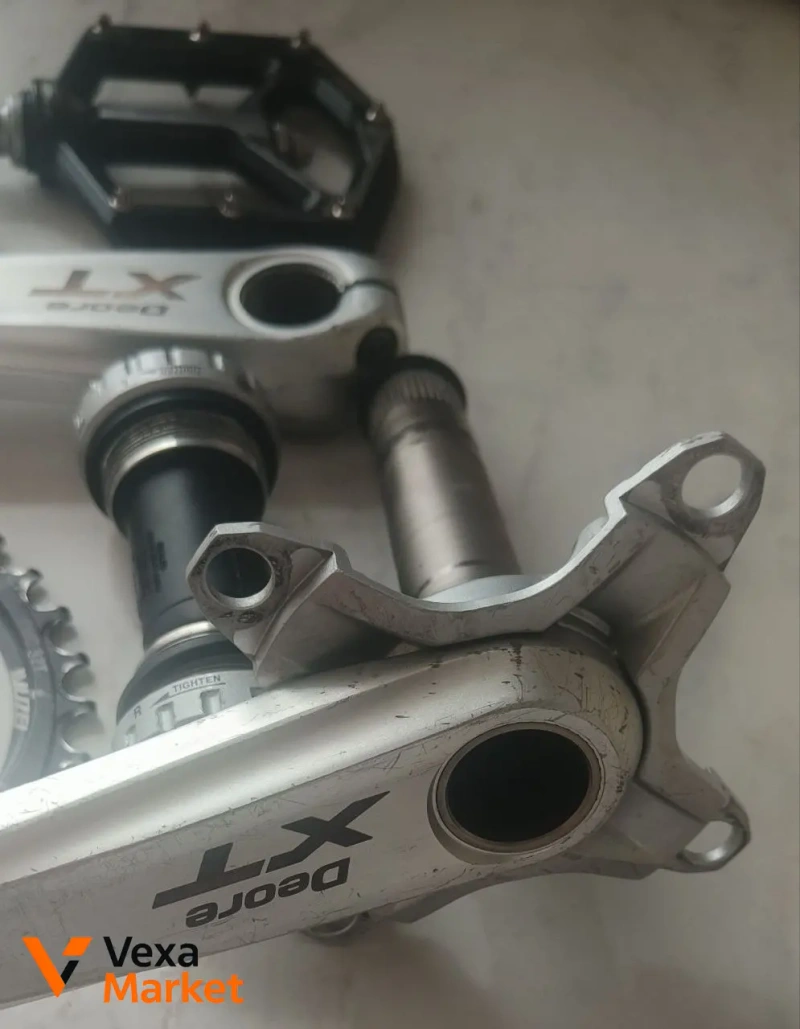 Шатуни Shimano Deore XT FC-M770/771K 175 мм з кареткою, зіркою 32Т та педалями Welgo — фото 2