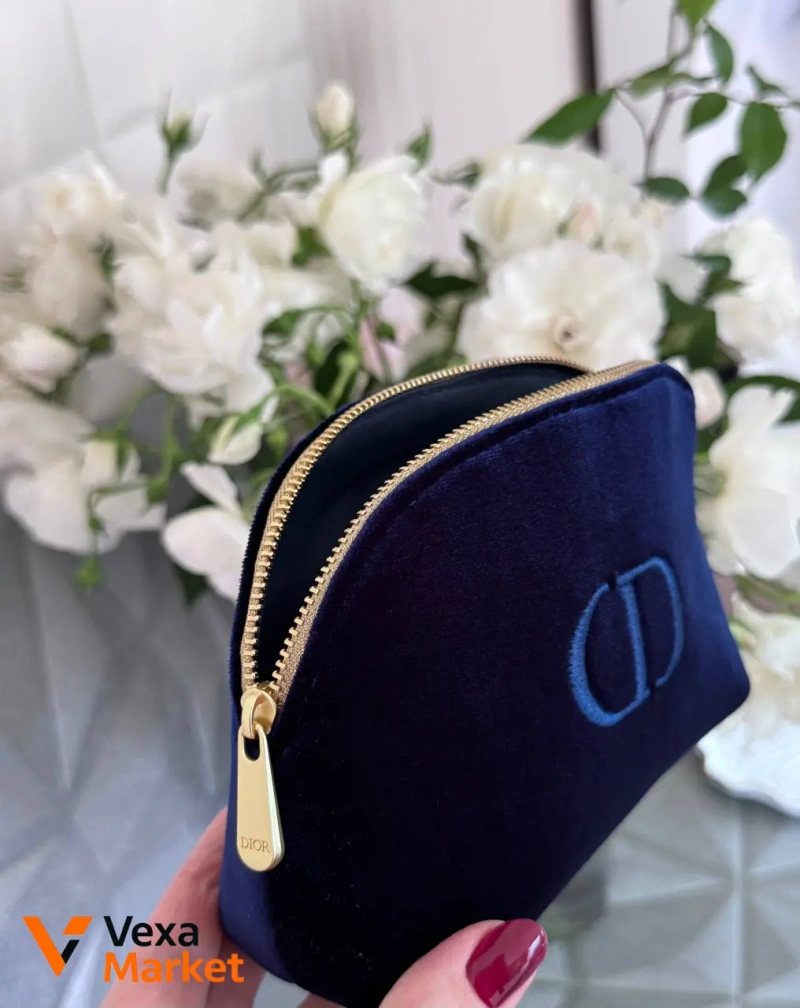 Велюровая косметичка Dior черная/синяя — фото 2