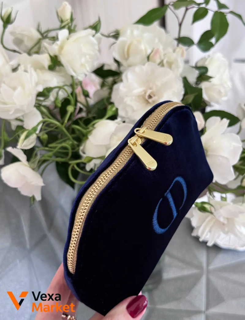 Велюровая косметичка Dior черная/синяя — фото 3
