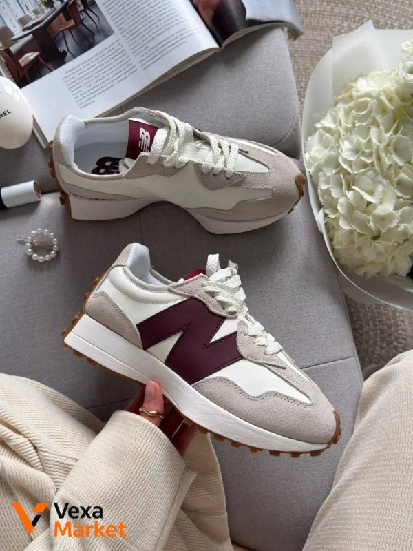 New Balance 327 White Dark Red шкіра, замша, текстиль