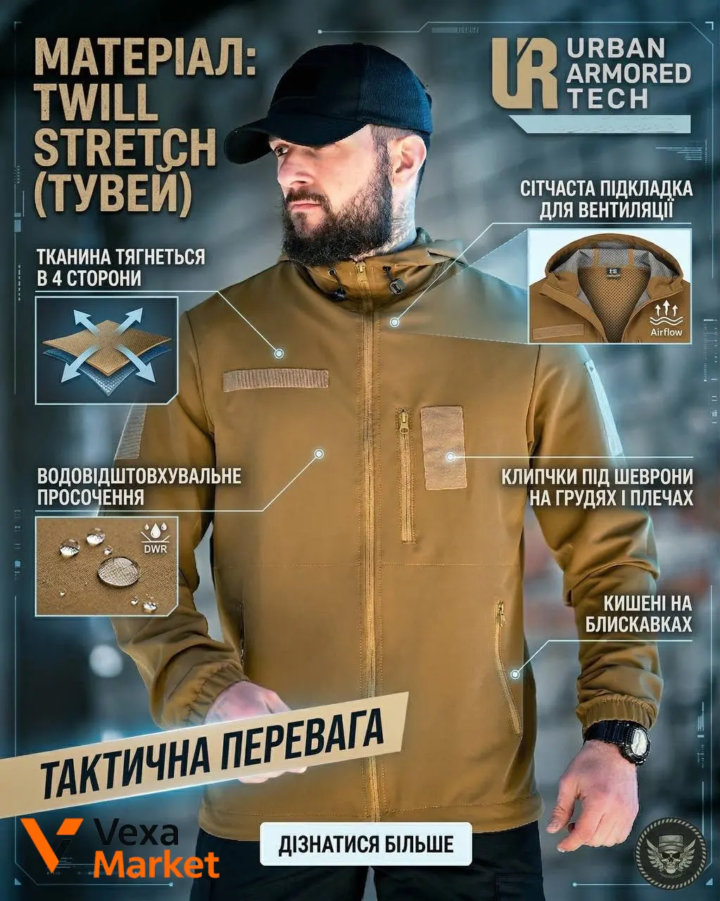 Вітровка тактична полегшена армійська саржа S-XXL