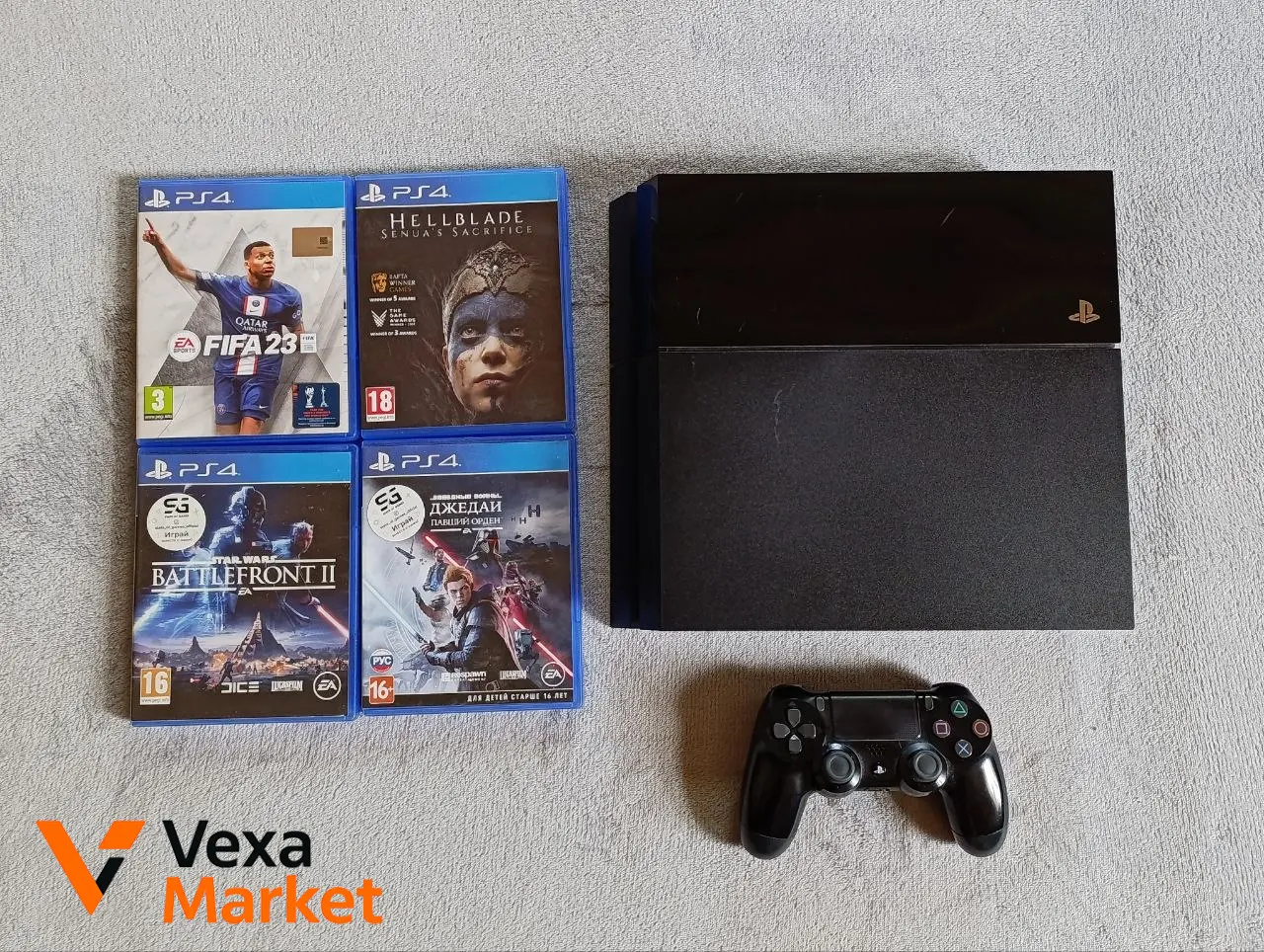Sony PlayStation 4 Slim 500GB Black с играми FIFA 23, Hellblade, Battlefront II, Jedi: Fallen Order