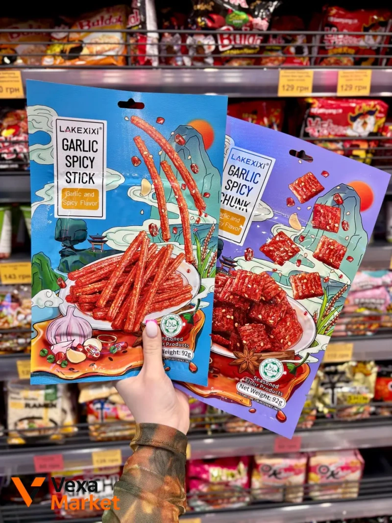 Китайські гострі снеки LakeXiXi Spicy Stick, Money Grubber Slice, Garlic Spicy Stick, Garlic Spicy Chunk — фото 2