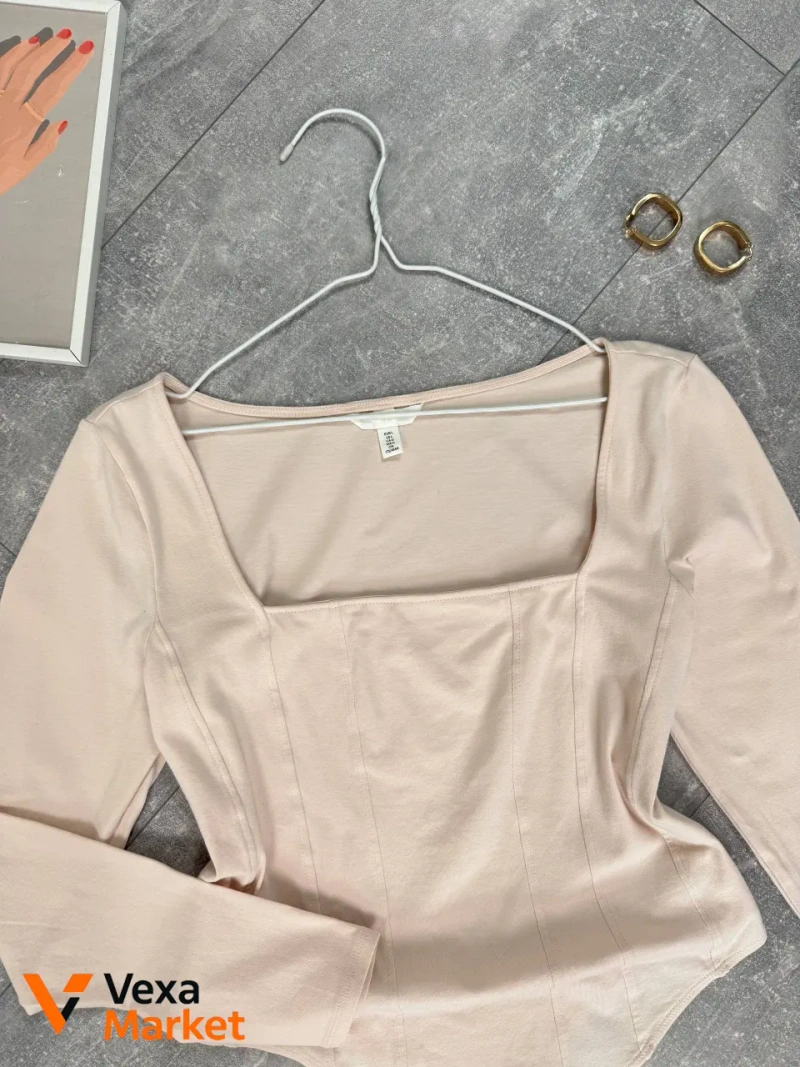 Боді H&M бавовняний блідо-рожевий квадратне декольте EUR L / 50 — фото 2