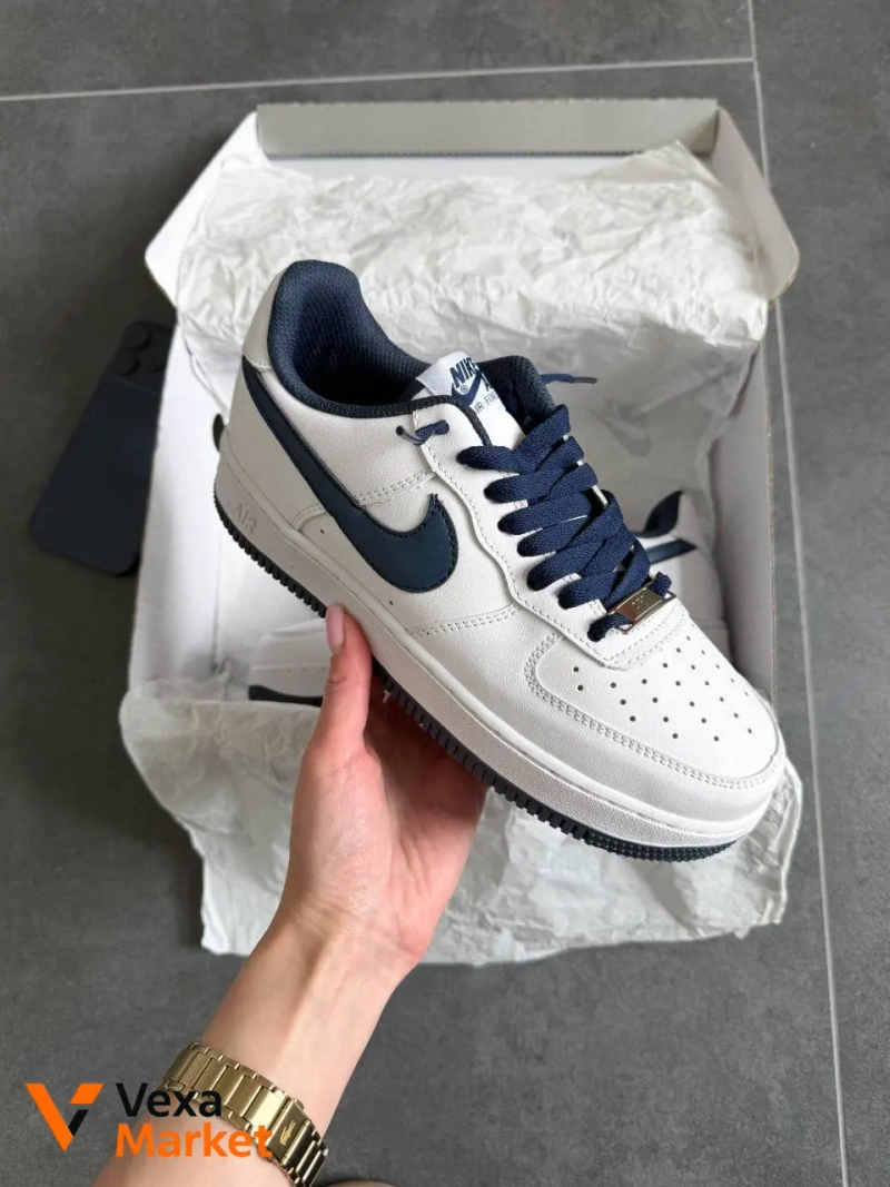 Nike Air Force 1 Low White Navy Blue шкіра — фото 3