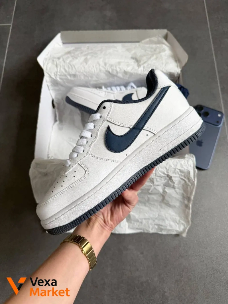 Nike Air Force 1 Low White Navy Blue шкіра — фото 5