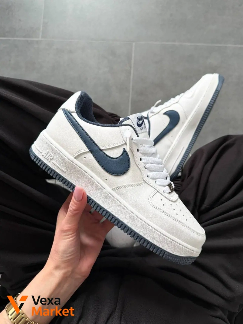Nike Air Force 1 Low White Navy Blue шкіра — фото 6