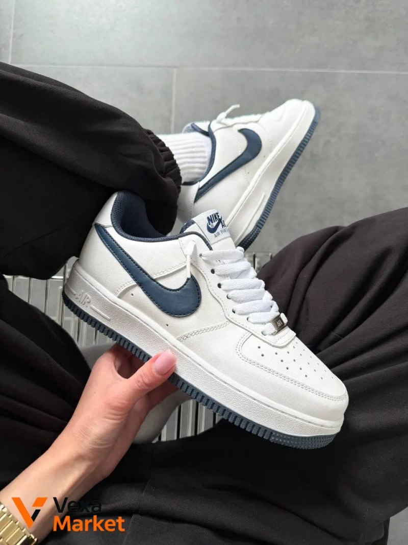 Nike Air Force 1 Low White Navy Blue шкіра — фото 7