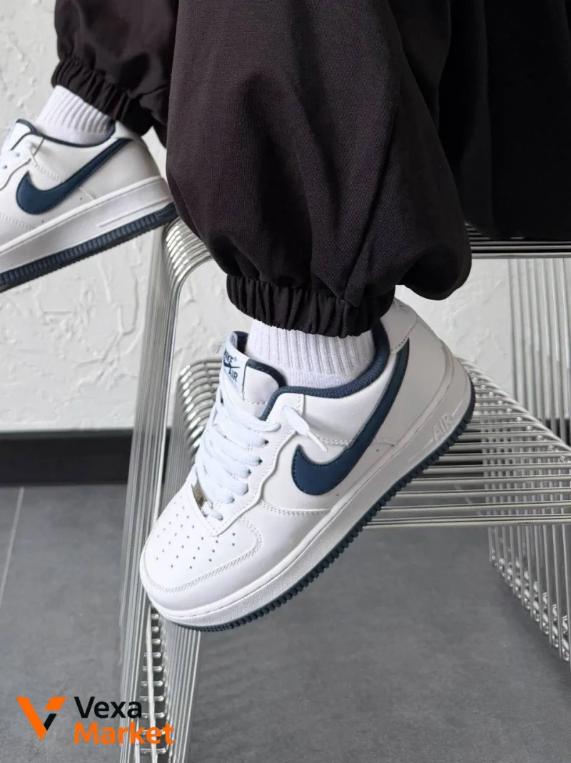 Nike Air Force 1 Low White Navy Blue шкіра — фото 8