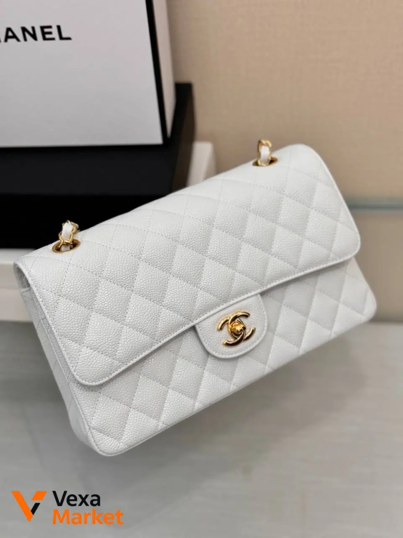 Сумка Chanel Classic Flap Caviar Medium біла — фото 8