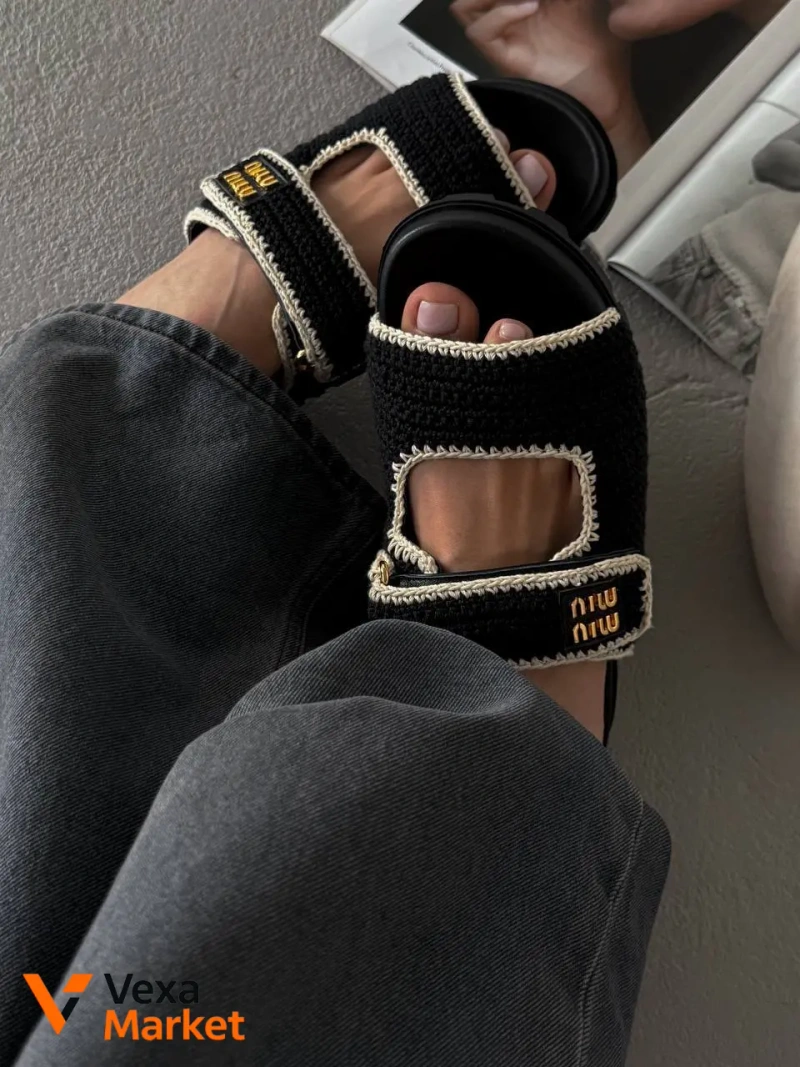Miu Miu Crochet knit slides Black — фото 2