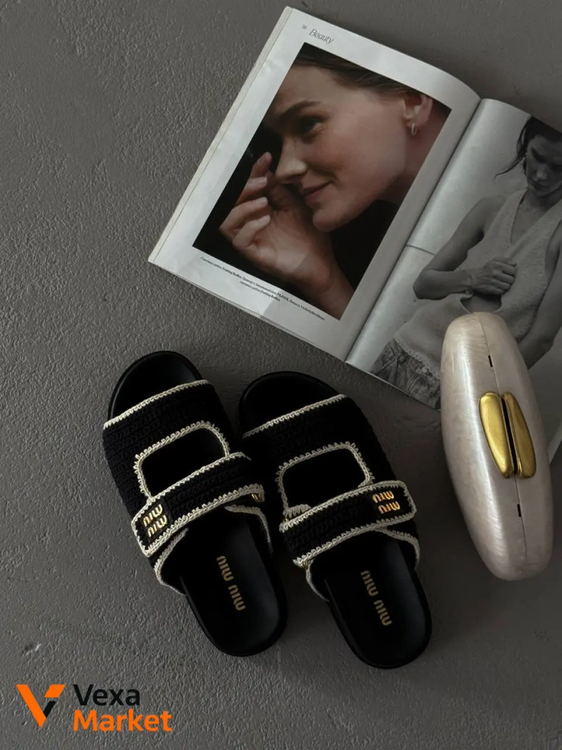 Miu Miu Crochet knit slides Black — фото 3