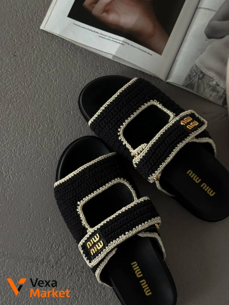 Miu Miu Crochet knit slides Black — фото 4