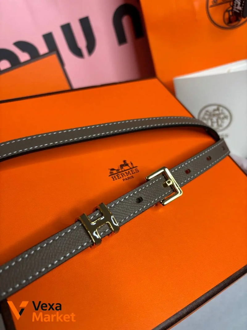 Ремінь Hermes карамель/холодний беж, фурнітура золото, довжина 105см — фото 6