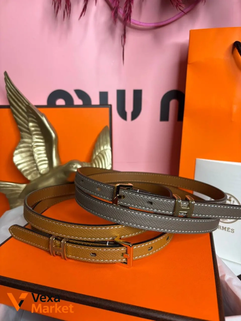 Ремінь Hermes карамель/холодний беж, фурнітура золото, довжина 105см — фото 7