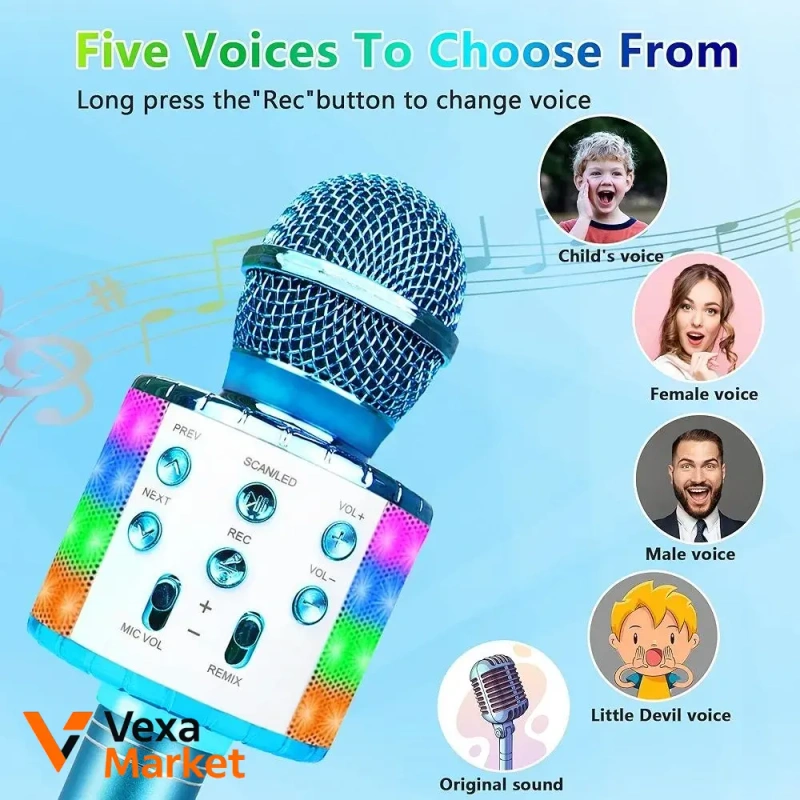 Jvcon Karaoke Microphone for Kids Blue - бездротовий Bluetooth-мікрофон з LED-підсвіткою — фото 2