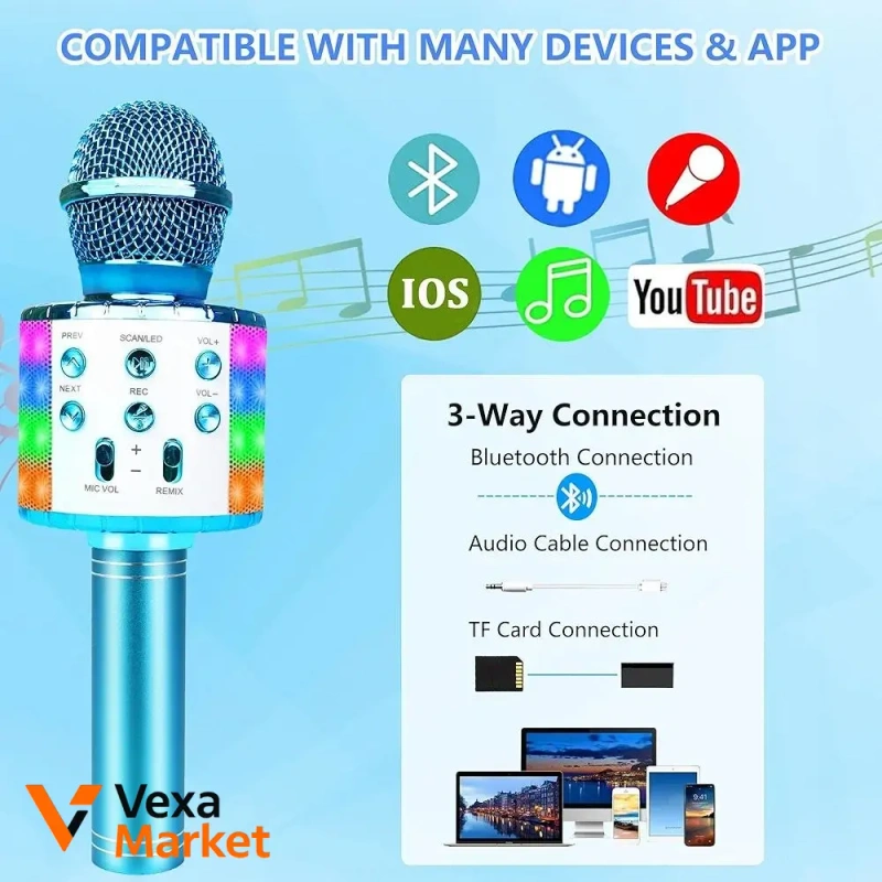Jvcon Karaoke Microphone for Kids Blue - бездротовий Bluetooth-мікрофон з LED-підсвіткою — фото 3