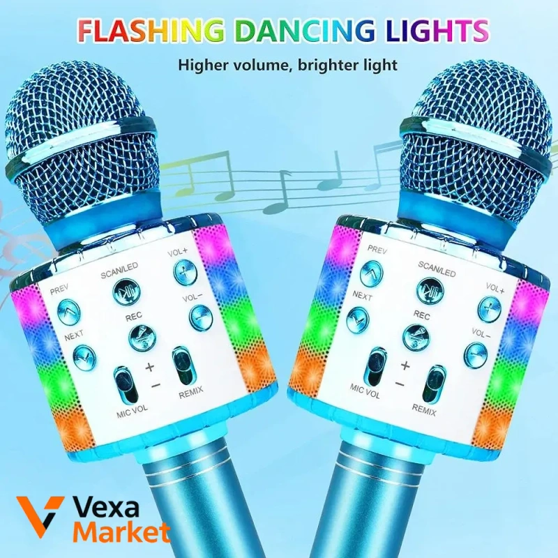 Jvcon Karaoke Microphone for Kids Blue - бездротовий Bluetooth-мікрофон з LED-підсвіткою — фото 6