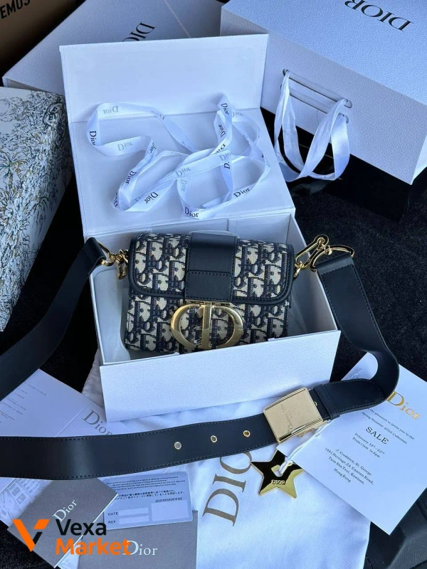 Christian Dior 30 Montaigne Bag Blue/Beige Текстиль/Шкіра