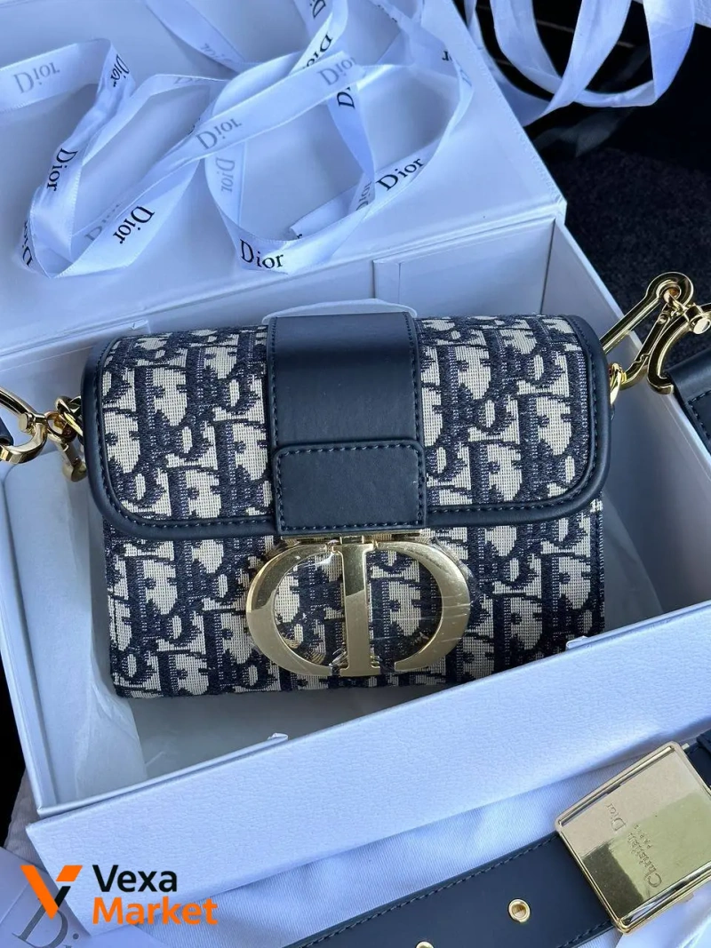 Christian Dior 30 Montaigne Bag Blue/Beige Текстиль/Шкіра — фото 2