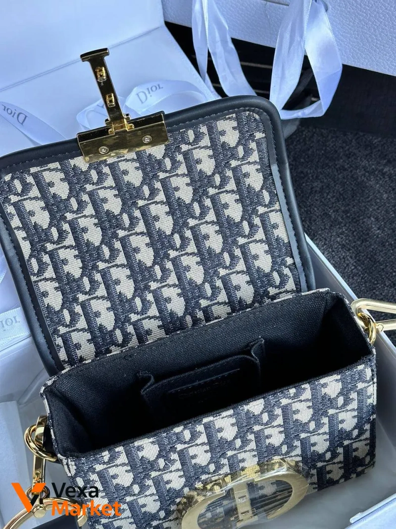 Christian Dior 30 Montaigne Bag Blue/Beige Текстиль/Шкіра — фото 5