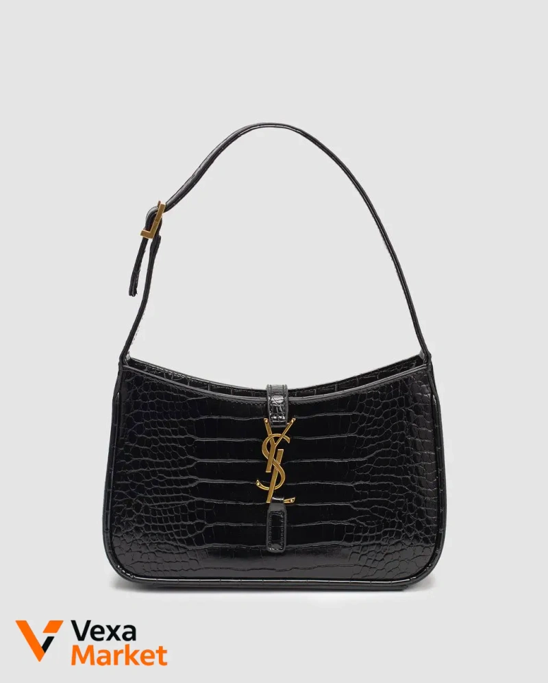 Saint Laurent Hobo Le 5 A 7 Crocodile-Embossed Shiny Leather Bag — фото 3