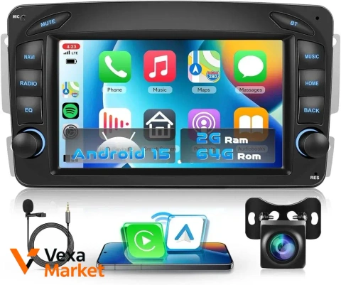 VECHTEL Autoradio 2G+64G Android 15 Π΄Π»Ρ Mercedes-Benz C-Class, CLK, G-Class W203, W209, W463, Viano, Vito W639