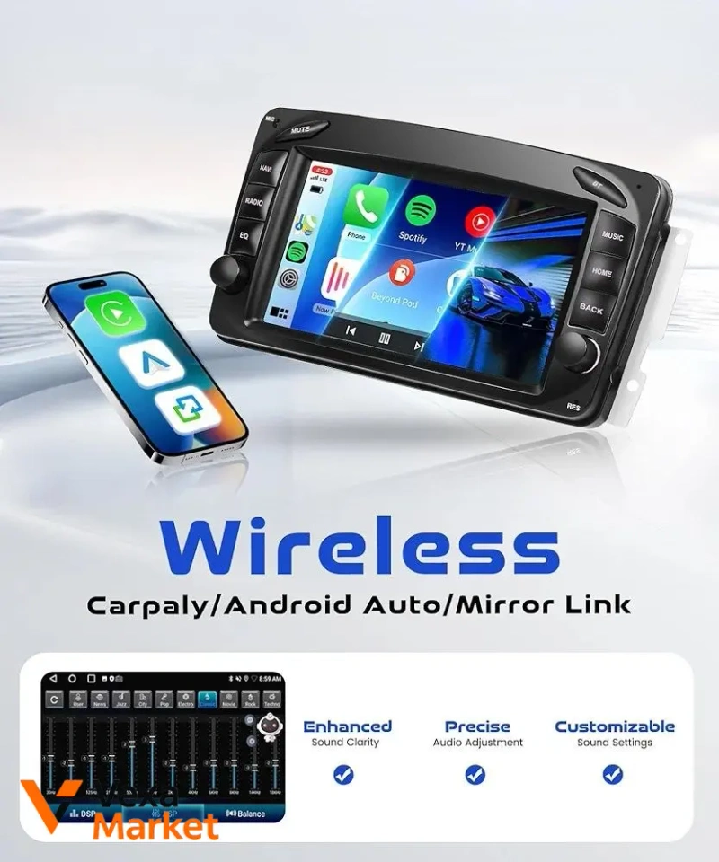VECHTEL Autoradio 2G+64G Android 15 для Mercedes-Benz C-Class, CLK, G-Class W203, W209, W463, Viano, Vito W639 — фото 2