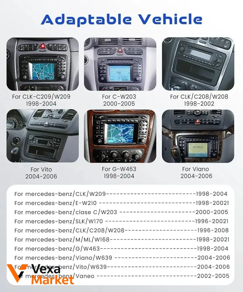 VECHTEL Autoradio 2G+64G Android 15 для Mercedes-Benz C-Class, CLK, G-Class W203, W209, W463, Viano, Vito W639 — фото 3