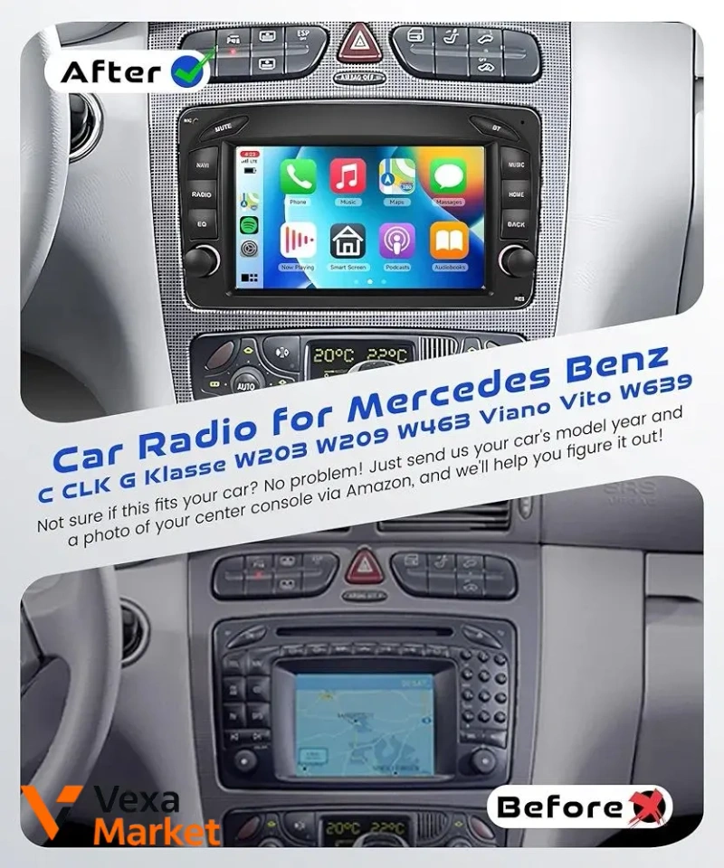 VECHTEL Autoradio 2G+64G Android 15 для Mercedes-Benz C-Class, CLK, G-Class W203, W209, W463, Viano, Vito W639 — фото 4