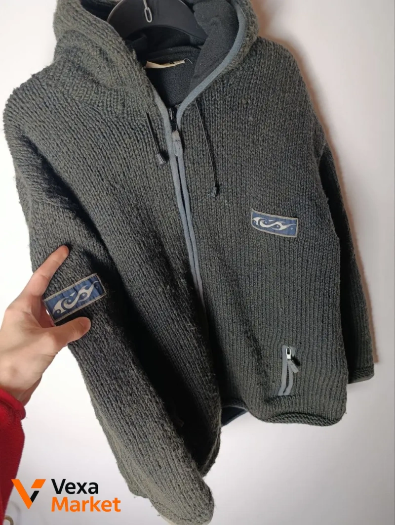 Pachamama 100% wool handknit zip hoodie L/XL — фото 4