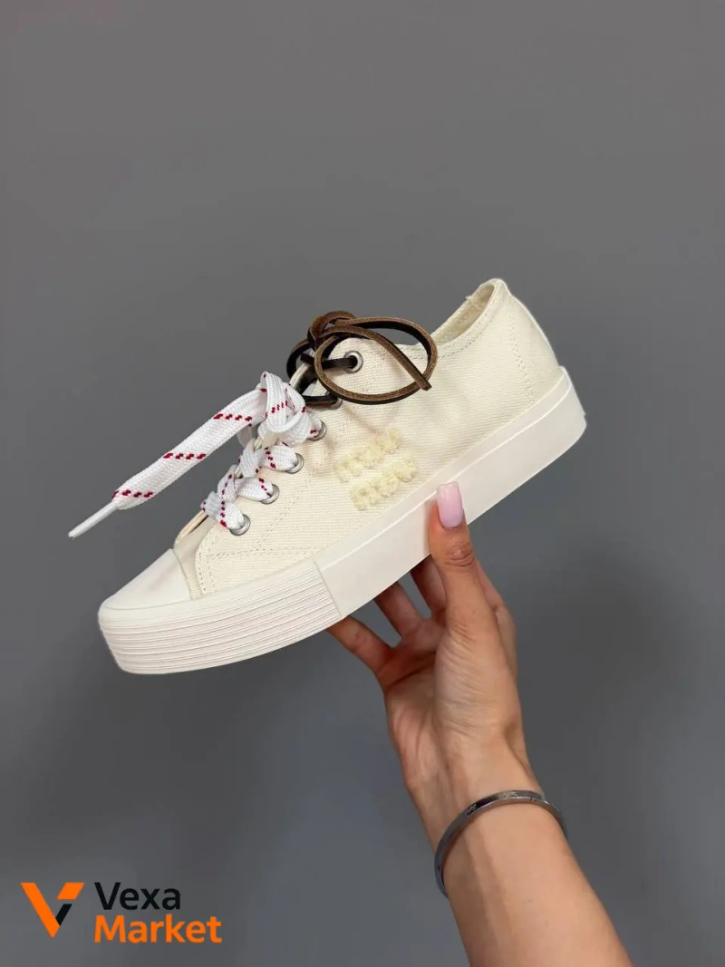 Miu Miu Washed Denim Light Cream Женские кроссовки — фото 2