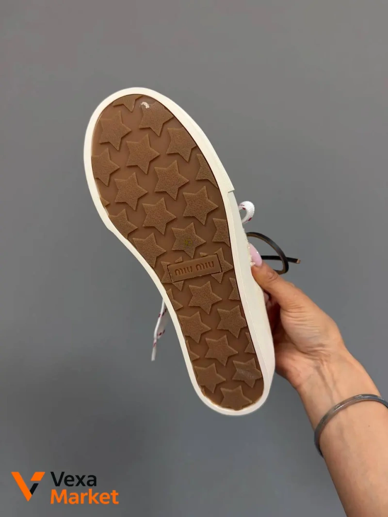 Miu Miu Washed Denim Light Cream Женские кроссовки — фото 6