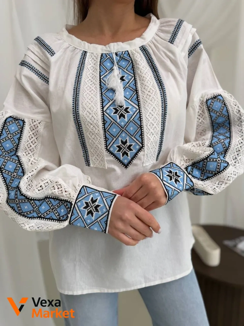 Вишиванка жіноча арт 2549 з мереживом, 100% бавовна — фото 3