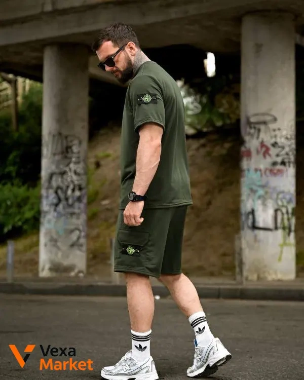 Чоловічий літній комплект Stone Island (футболка та шорти)