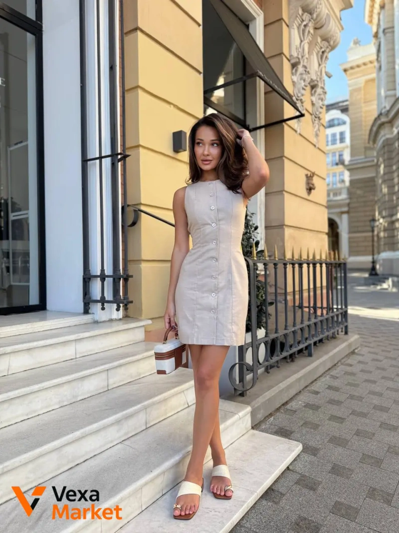 Сукня жіноча в горох з льону та котону — фото 9