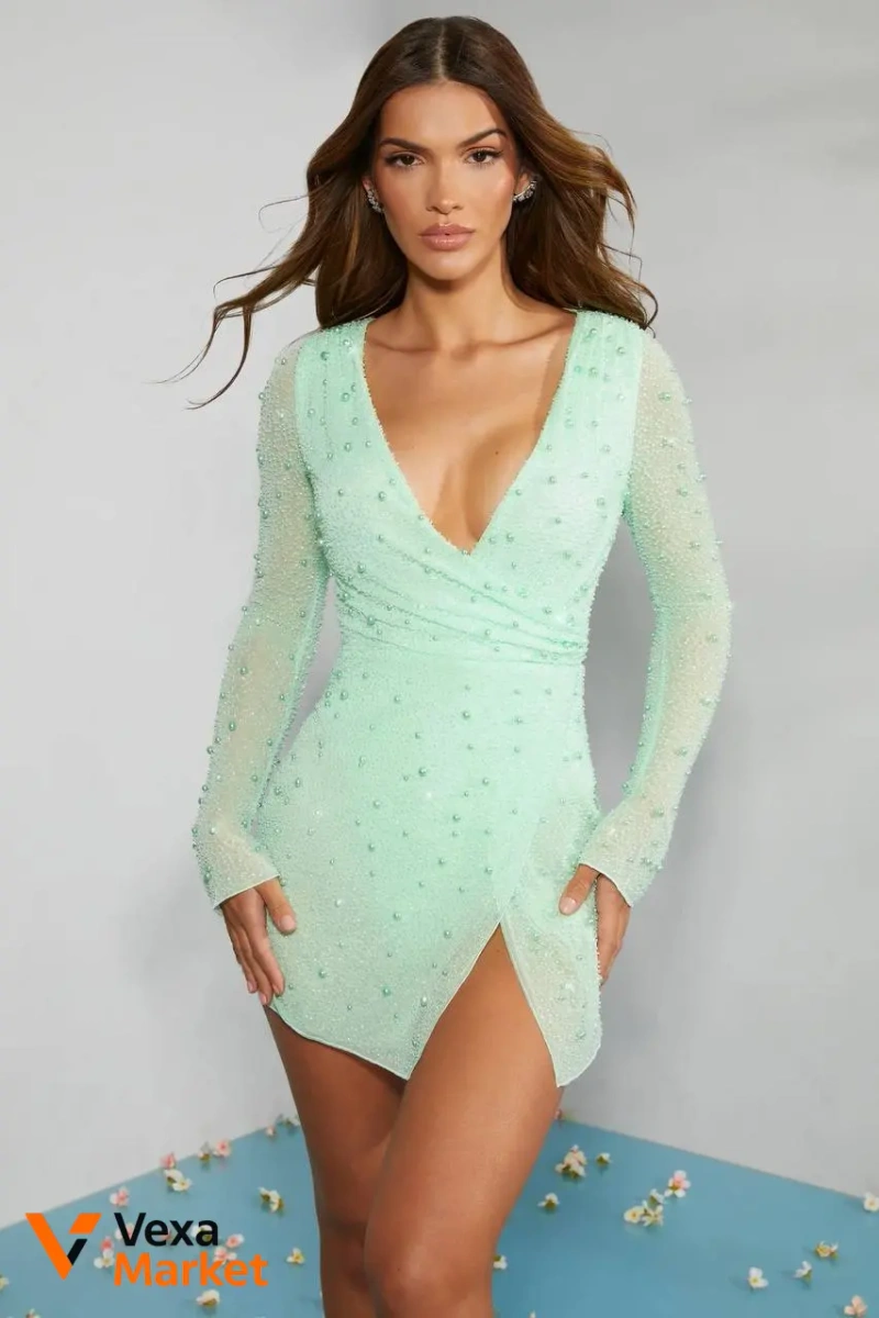 Oh Polly mint green mini dress with pearls — фото 3