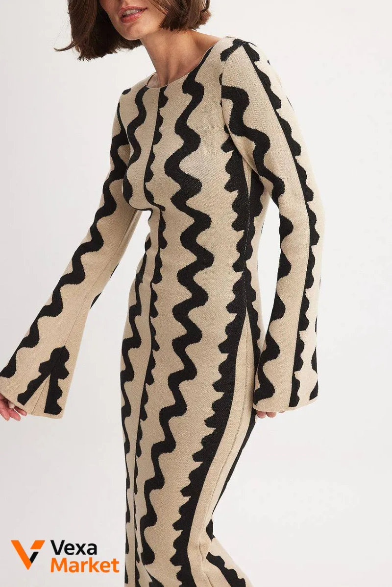 NA-KD Jacquard Knitted Maxi Dress — фото 3