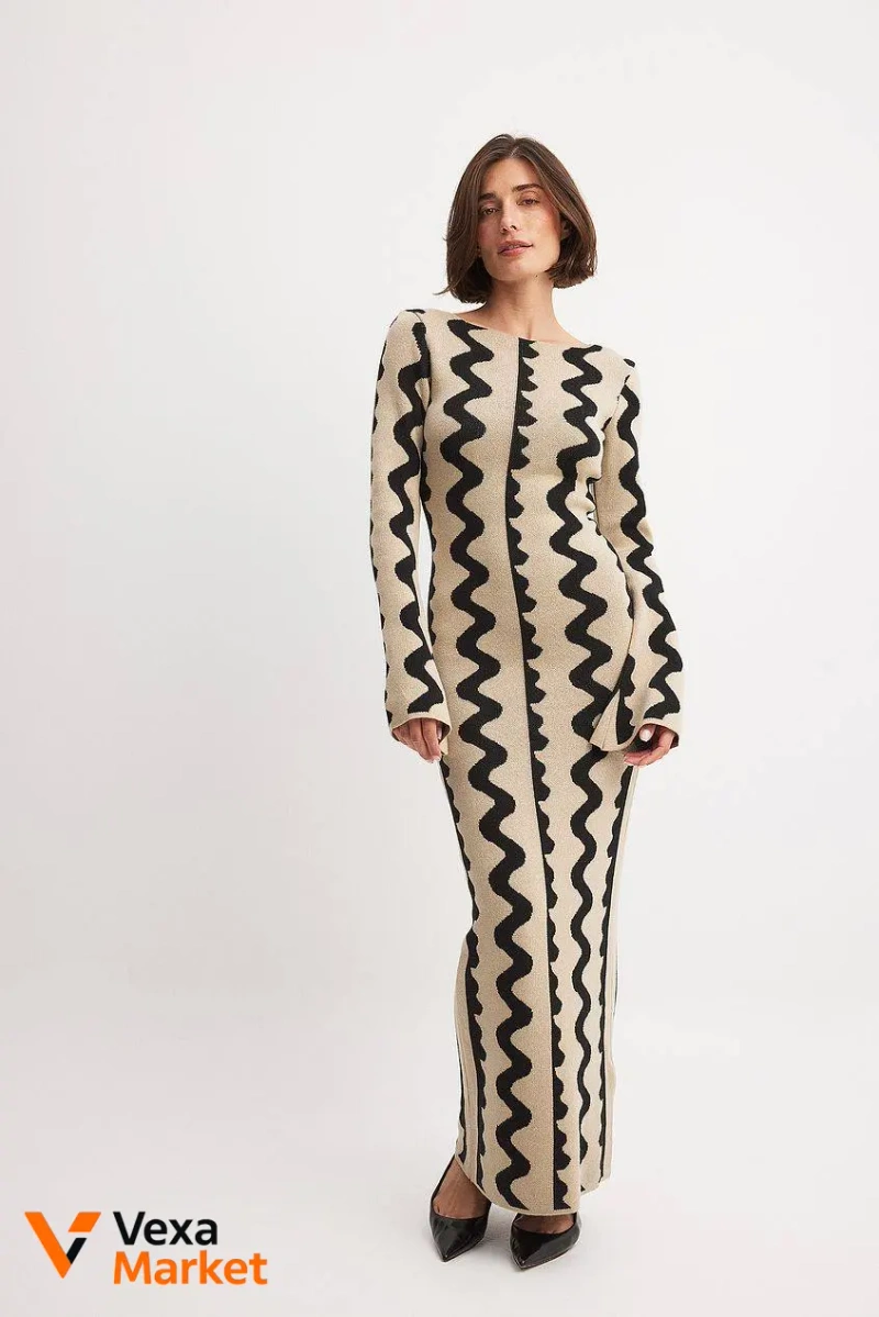 NA-KD Jacquard Knitted Maxi Dress — фото 4