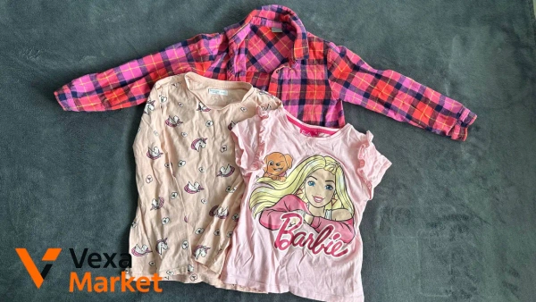Набір одягу для дівчинки: футболка Barbie, сорочка в клітинку, лонгслів