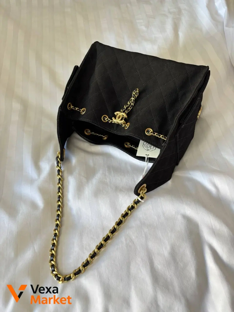 Chanel 25 Small Handbag Suede Black Gold Hardware — фото 4