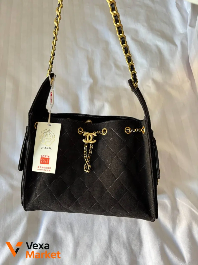 Chanel 25 Small Handbag Suede Black Gold Hardware — фото 5